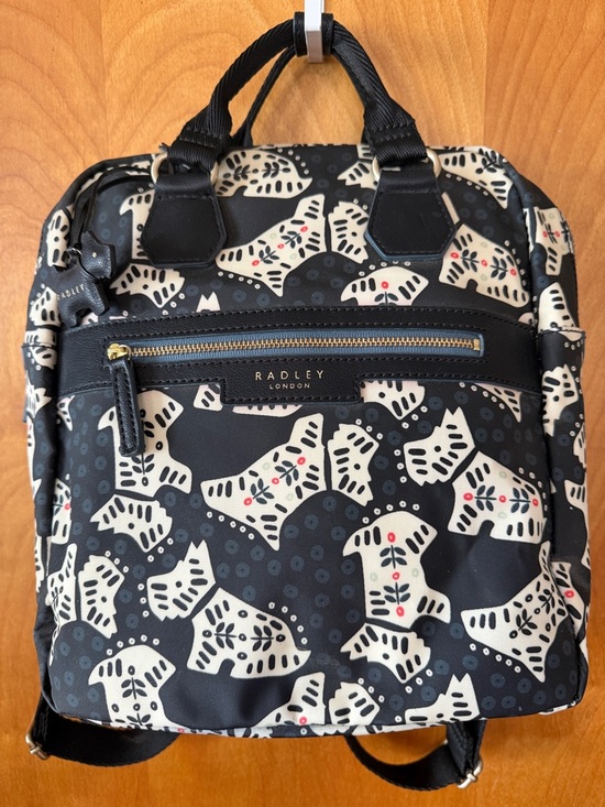 RADLEY LONDON Handbags - RADLEY LONDON Black Backpack with Cream Scotty Dog Print and Red Accents